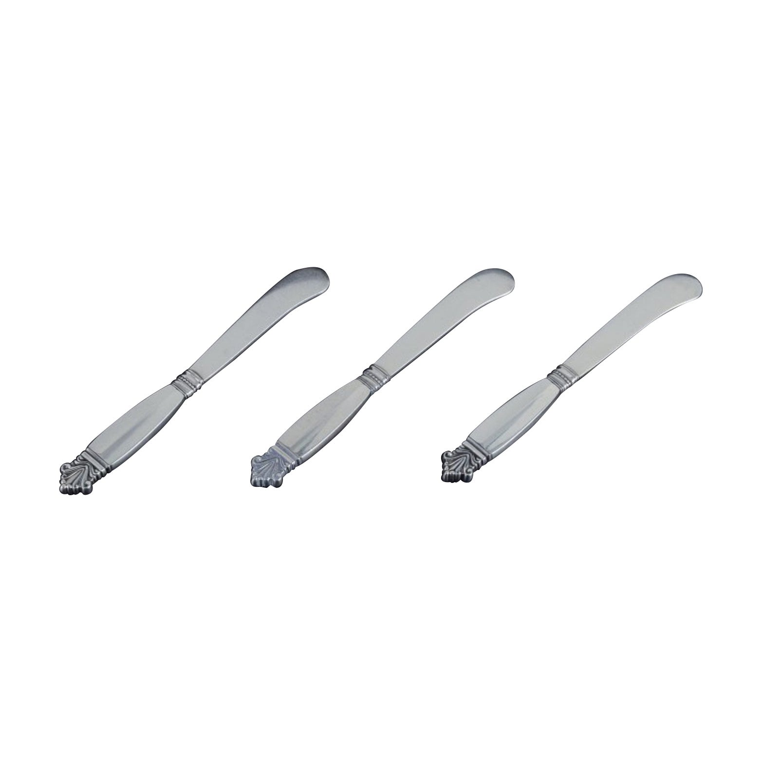 Georg Jensen, "Acanthus". Three butter knives in sterling silver. All silver. For Sale