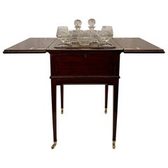 Antique English Mahogany and Cut Crystal Mechanical Surprise Bar, Circa 1930's.