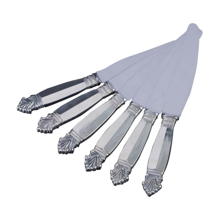 Georg Jensen "Acanthus". Six short-handled dinner knives in sterling silver For Sale