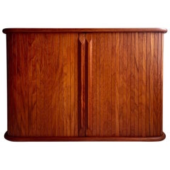Teak Wall Mounted Storage Cabinet with Tambour Doors