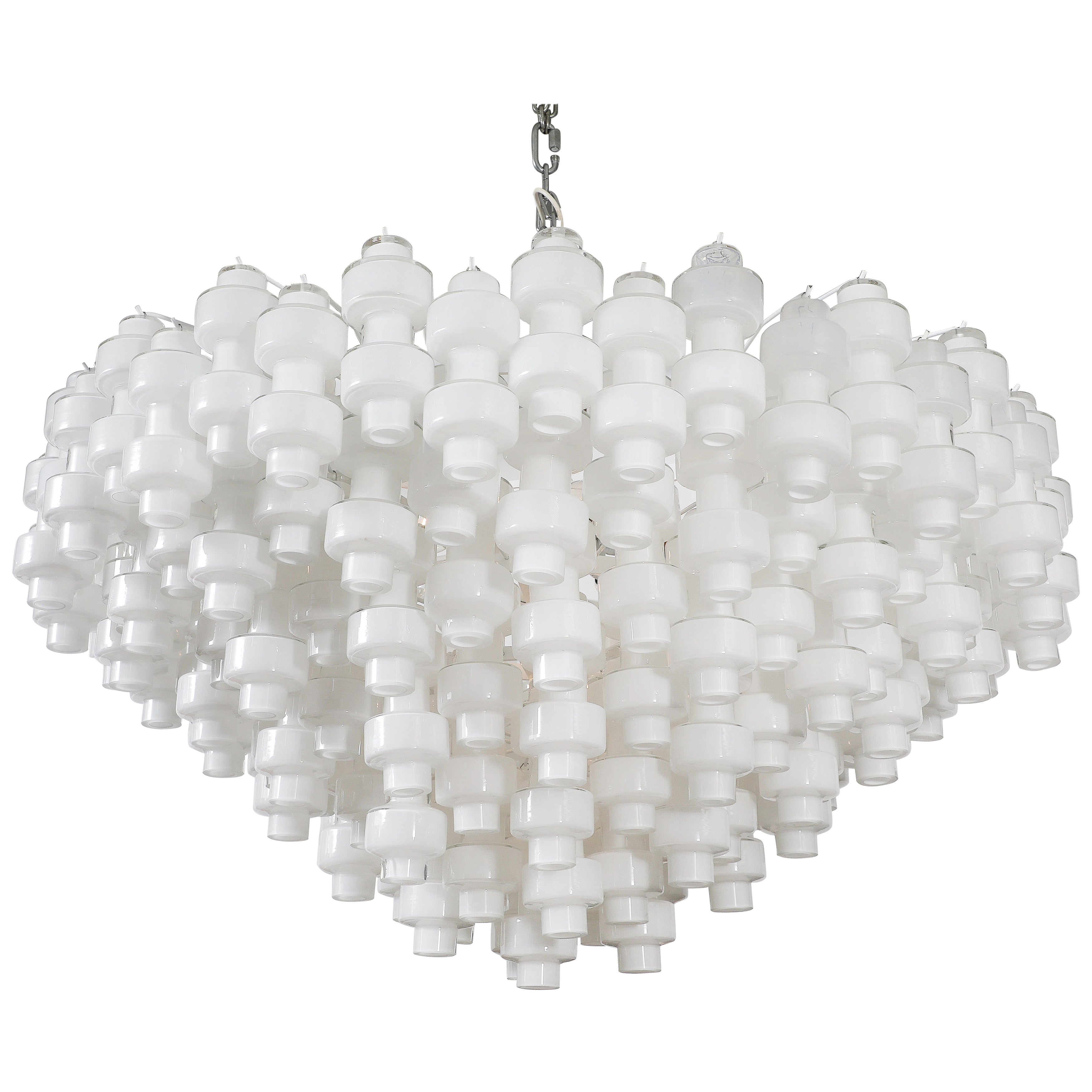 Large White Murano Glass  Chandelier For Sale