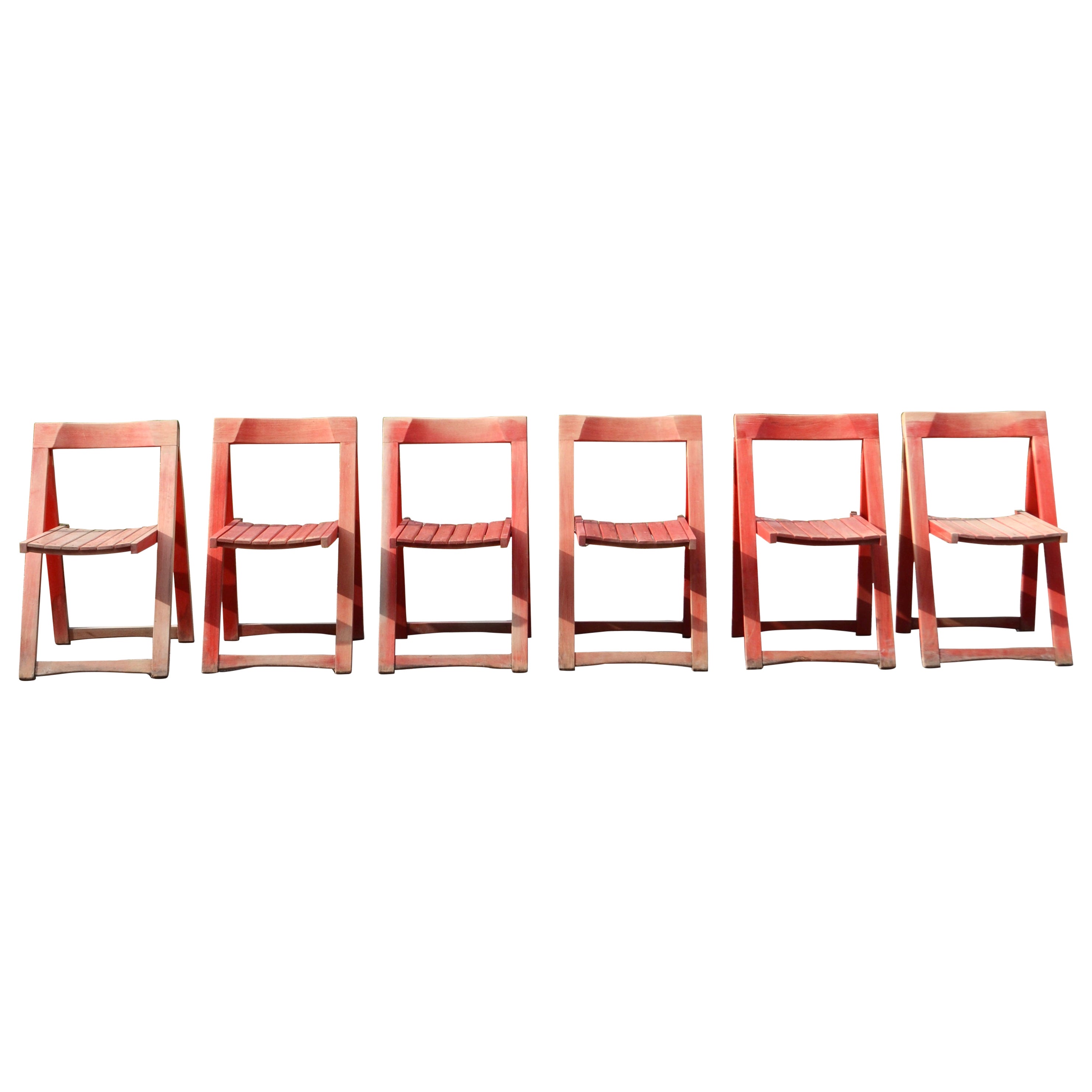 Vintage Mid- Century Folding Chair red Beech 1 / 6