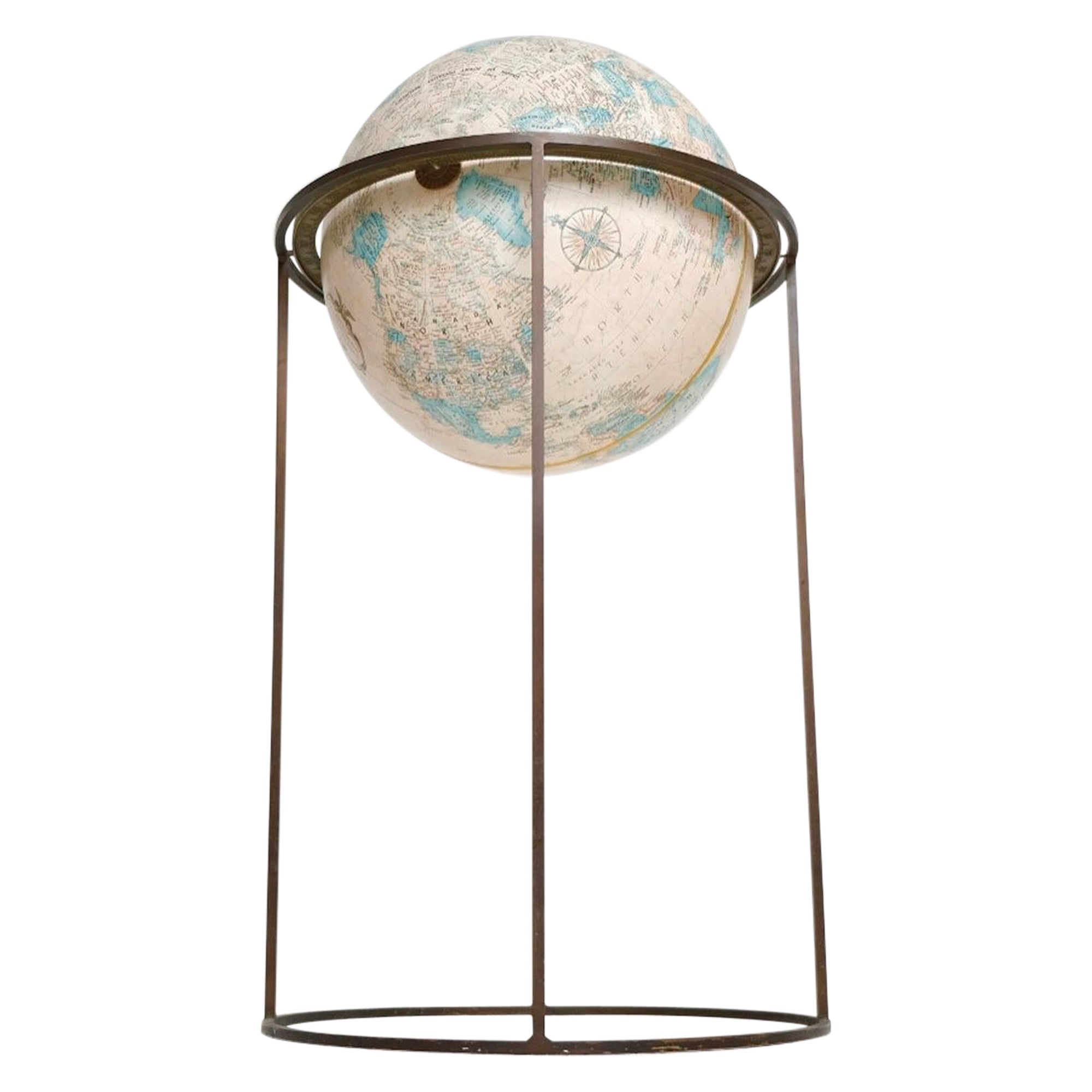 Mid-Century Modern Replogle Globe on Iron Stand by Paul McCobb For Sale