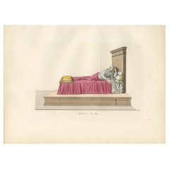Italian Noblewoman Reclining in Bed – Renaissance Interior Scene, Published 1845