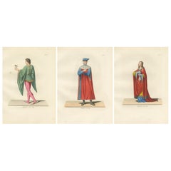 Antique French Youth, Italian Nobleman and Noblewoman in Renaissance Costume, 1845 Print