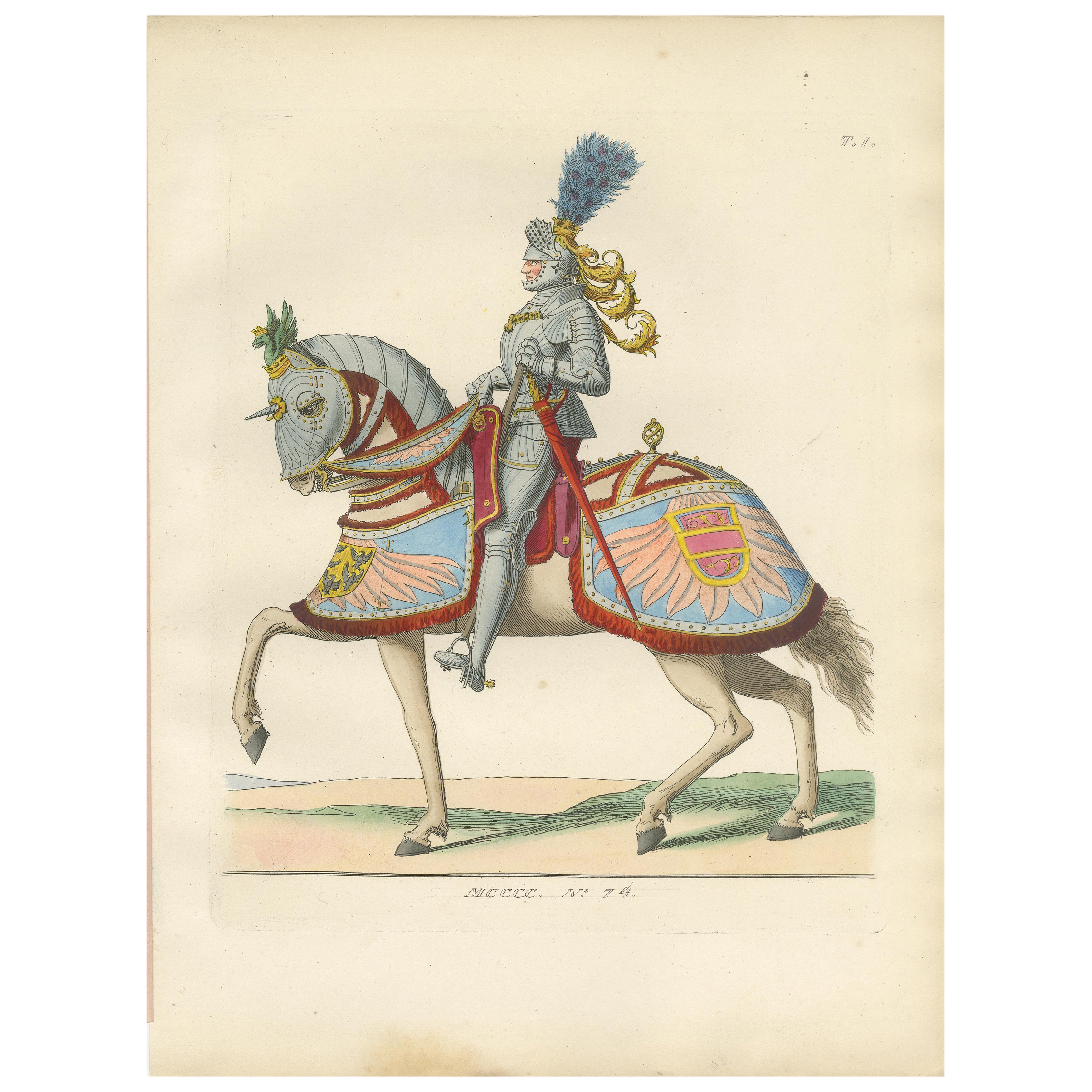 Armored Emperor Maximilian on Horseback in Ornate Renaissance Parade Dress. 1845 For Sale
