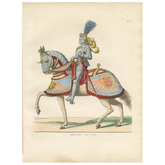 Armored Emperor Maximilian on Horseback in Ornate Renaissance Parade Dress. 1845