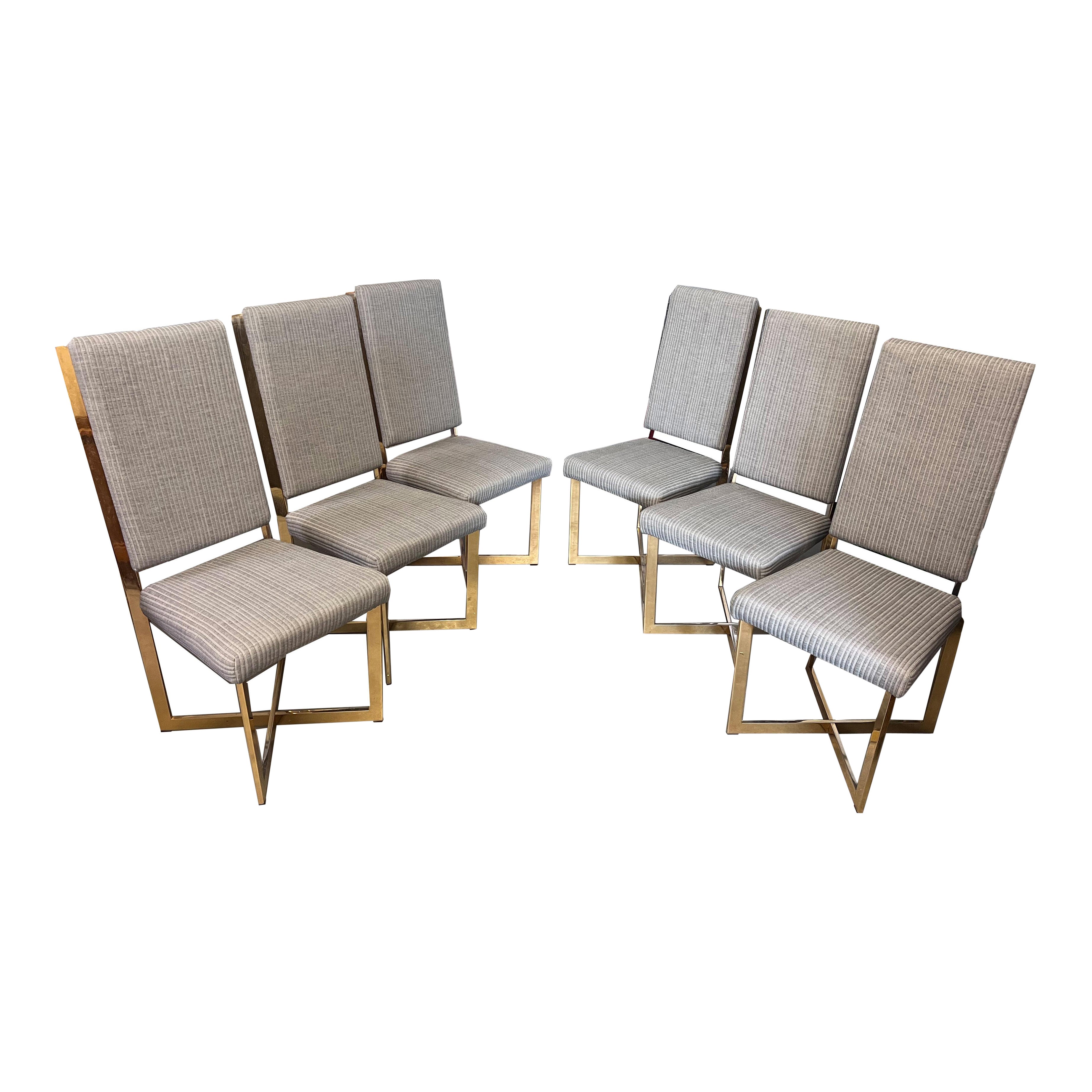 Set of 6 Mid-Century Vintage Dining Chairs with Brass Details For Sale