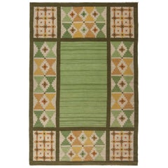 Doris Leslie Blau Vintage Swedish Flat-Weave Rug in Earthy Green and Golden Tone
