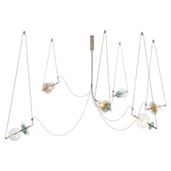 Trapezi Six Lights Contemporary Chandelier Tarnished Silver finish, Blown Glass