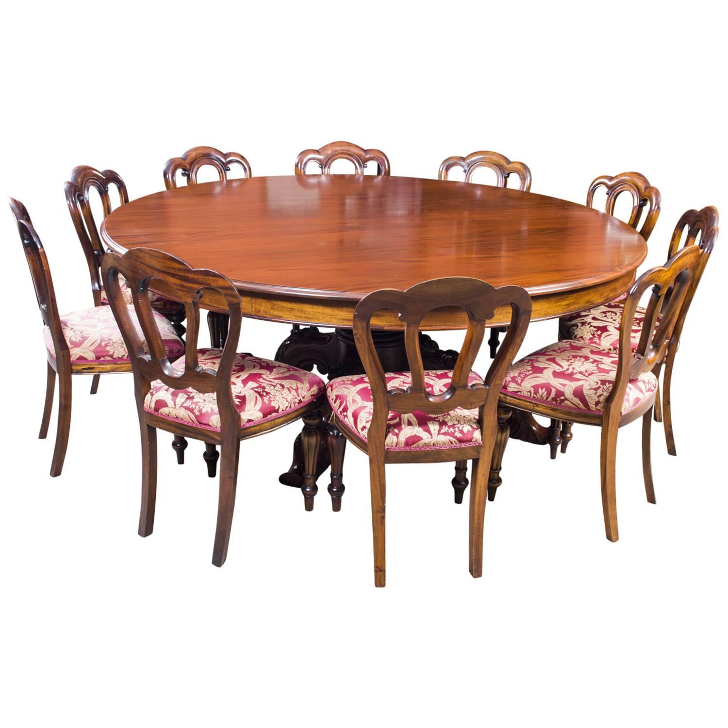 Vintage Two Metre Diam Mahogany Dining Table and Ten Chairs