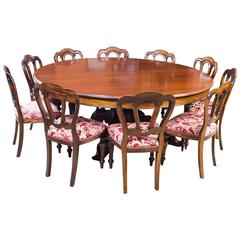 Vintage Two Metre Diam Mahogany Dining Table and Ten Chairs