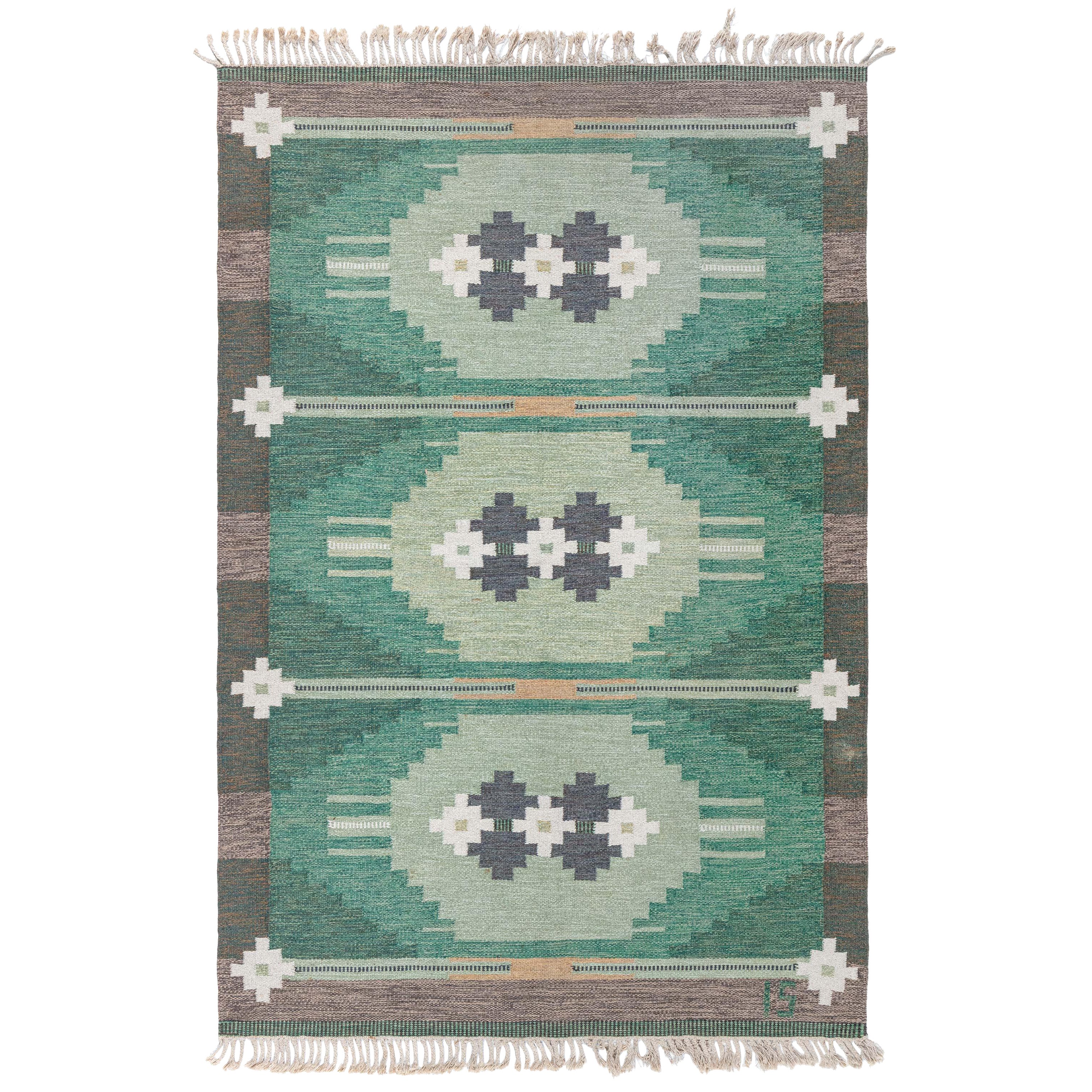 Doris Leslie Blau Vintage Swedish Flat Weave Rug by Ingegerd Silow For Sale