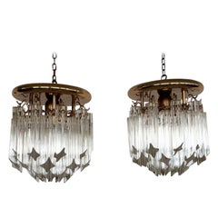 Pair of Italian Midcentury Murano Glass Trilobi Flush Mount Chandelier, 1970s