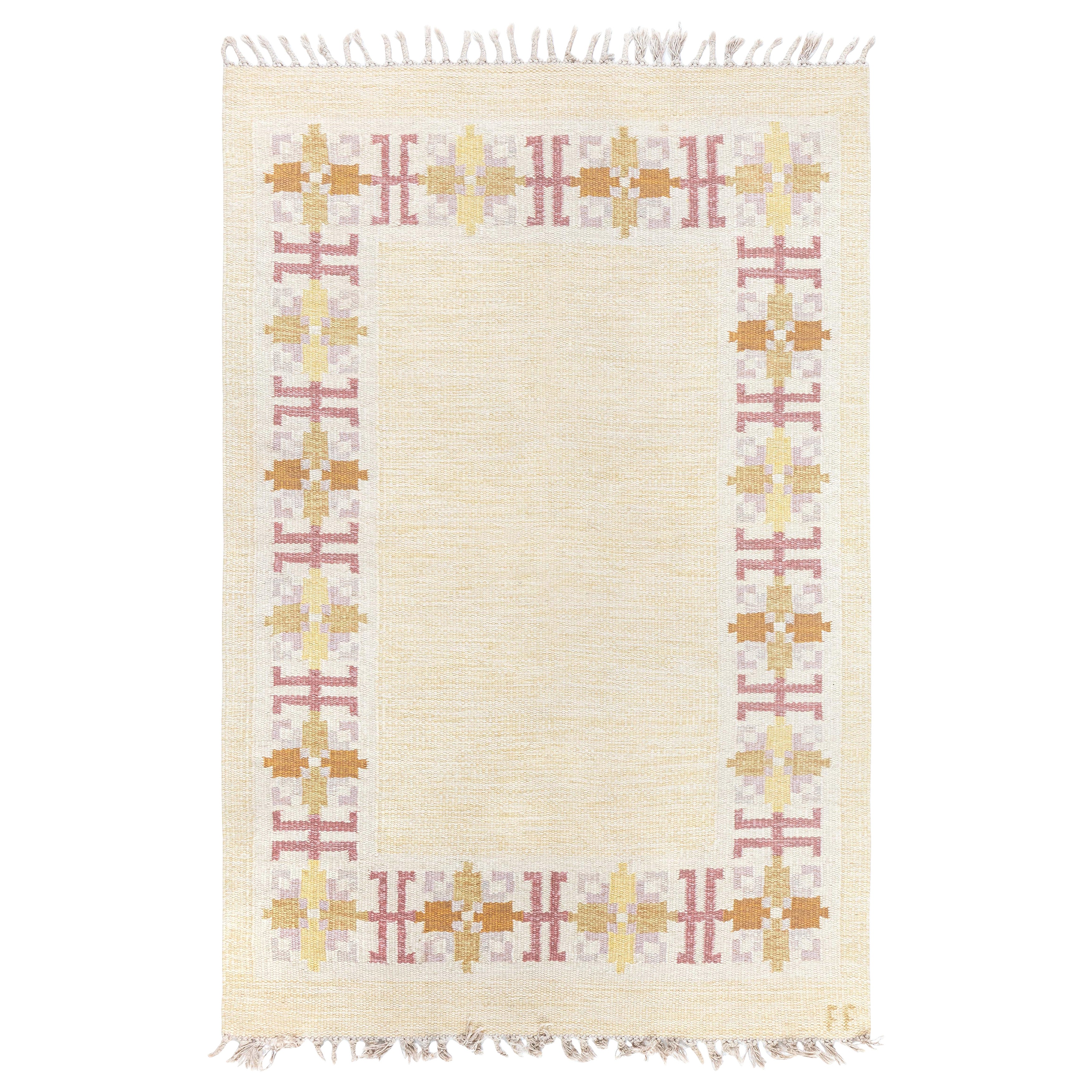 Doris Leslie Blau Vintage Swedish Flat Woven Rug by Fredrik Fiedler For Sale