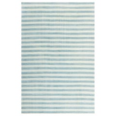 Doris Leslie Blau Vintage Indian Dhurrie Striped Blue Rug