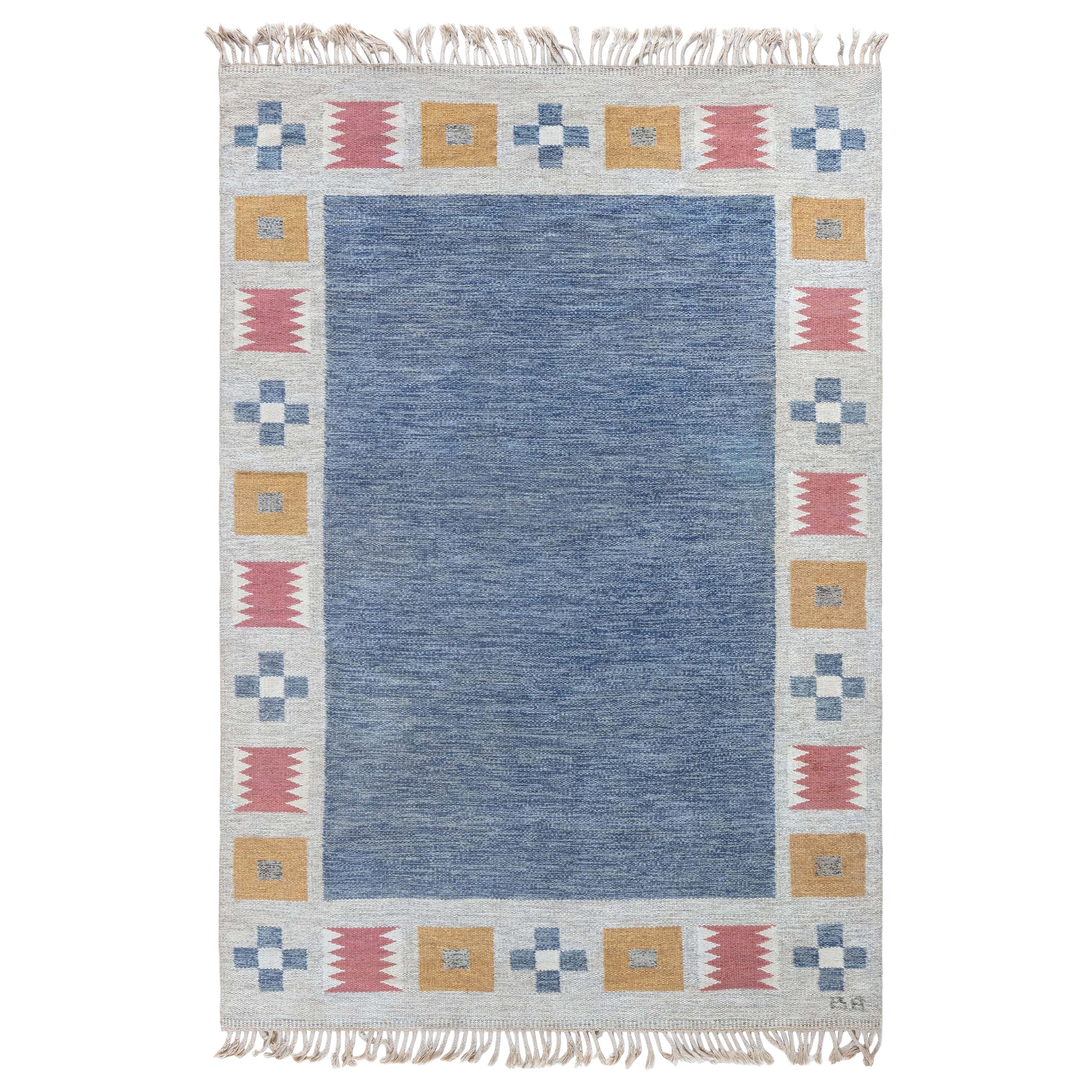 Doris Leslie Blau Vintage Swedish Flat Woven Rug by Bitte Ahlgren For Sale
