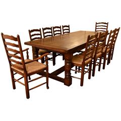 Bespoke Solid Oak Refectory Dining Table and Ten Chairs 7
