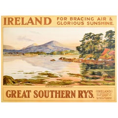 Original Antique Travel Poster Ireland Great Southern Rys Glengarriff Killarney