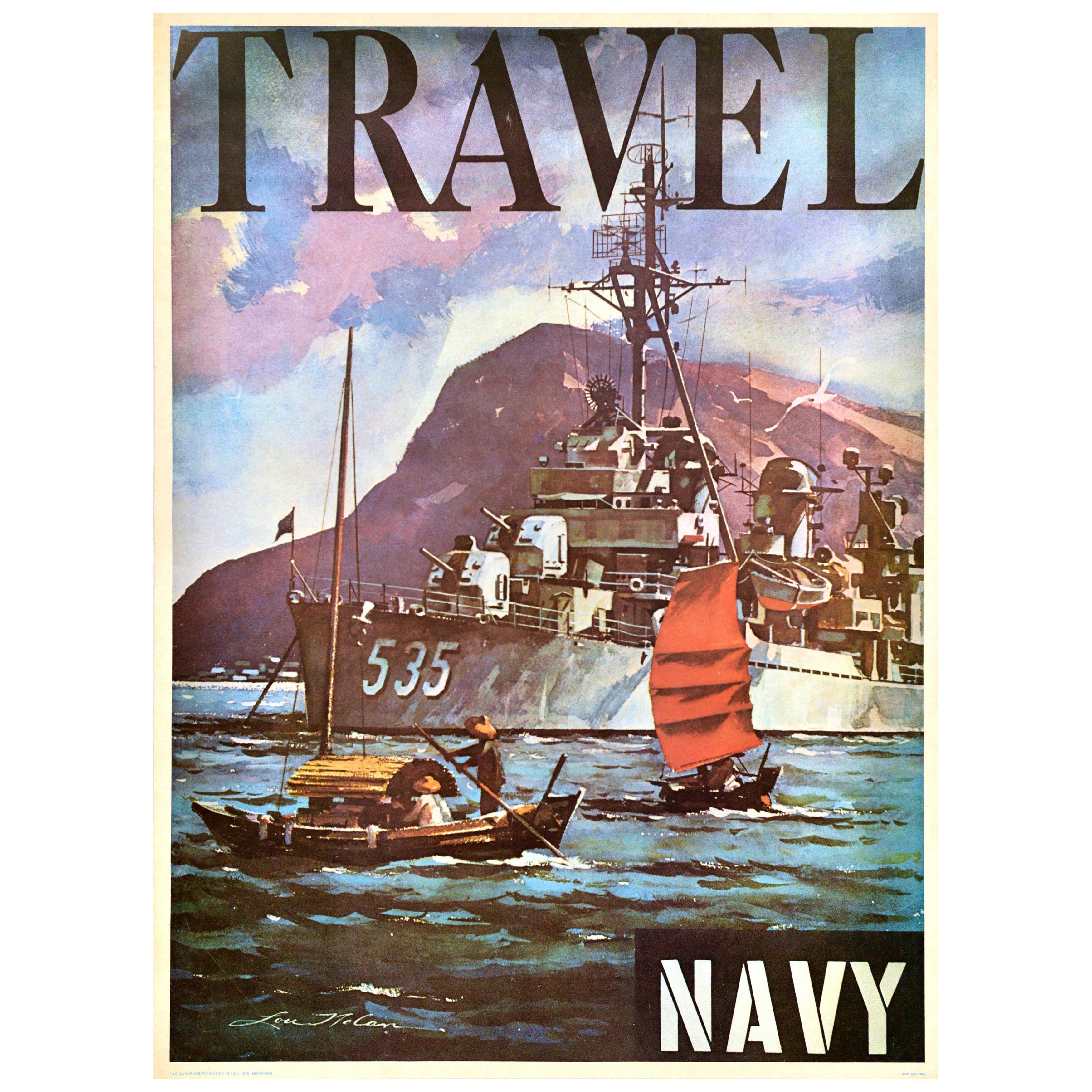 Original Vintage US Navy Recruitment Poster Travel Navy Far East Asia Harbour