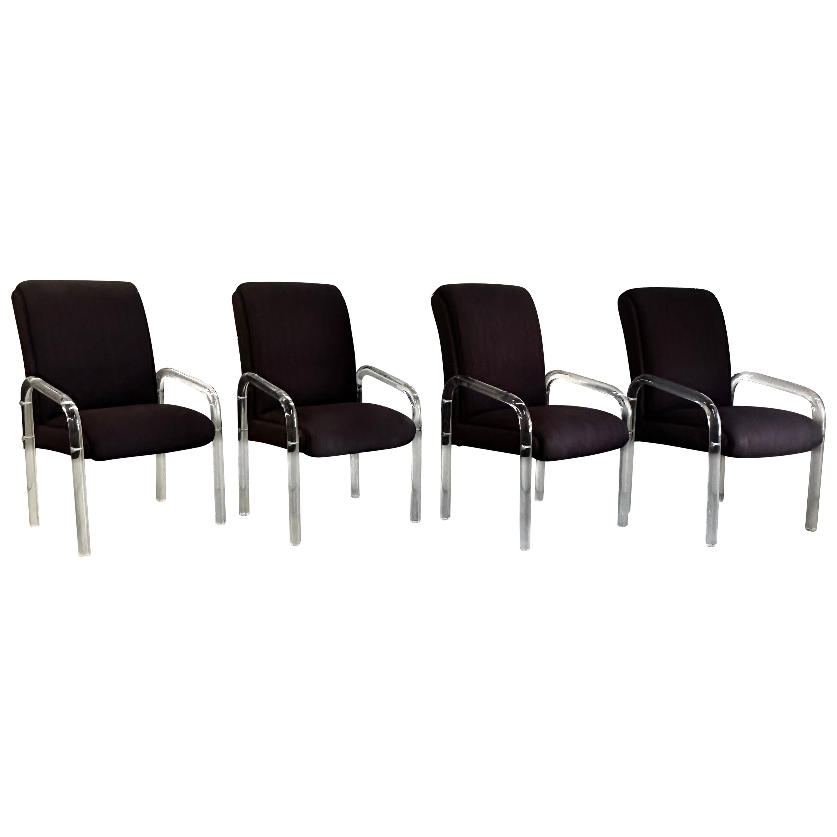 1970s Leon Rosen Pace Collection Eggplant Purple Lucite Dining Chairs Set of 4 For Sale
