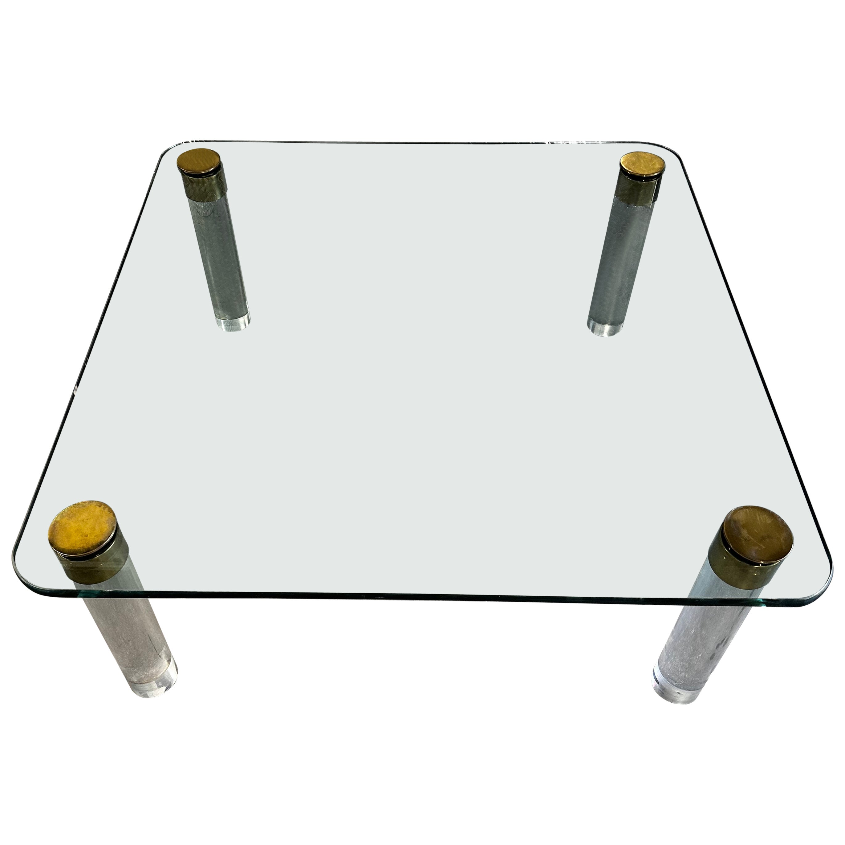 1970s Brass Cylinders Lucite Glass Cocktail Table by Pace