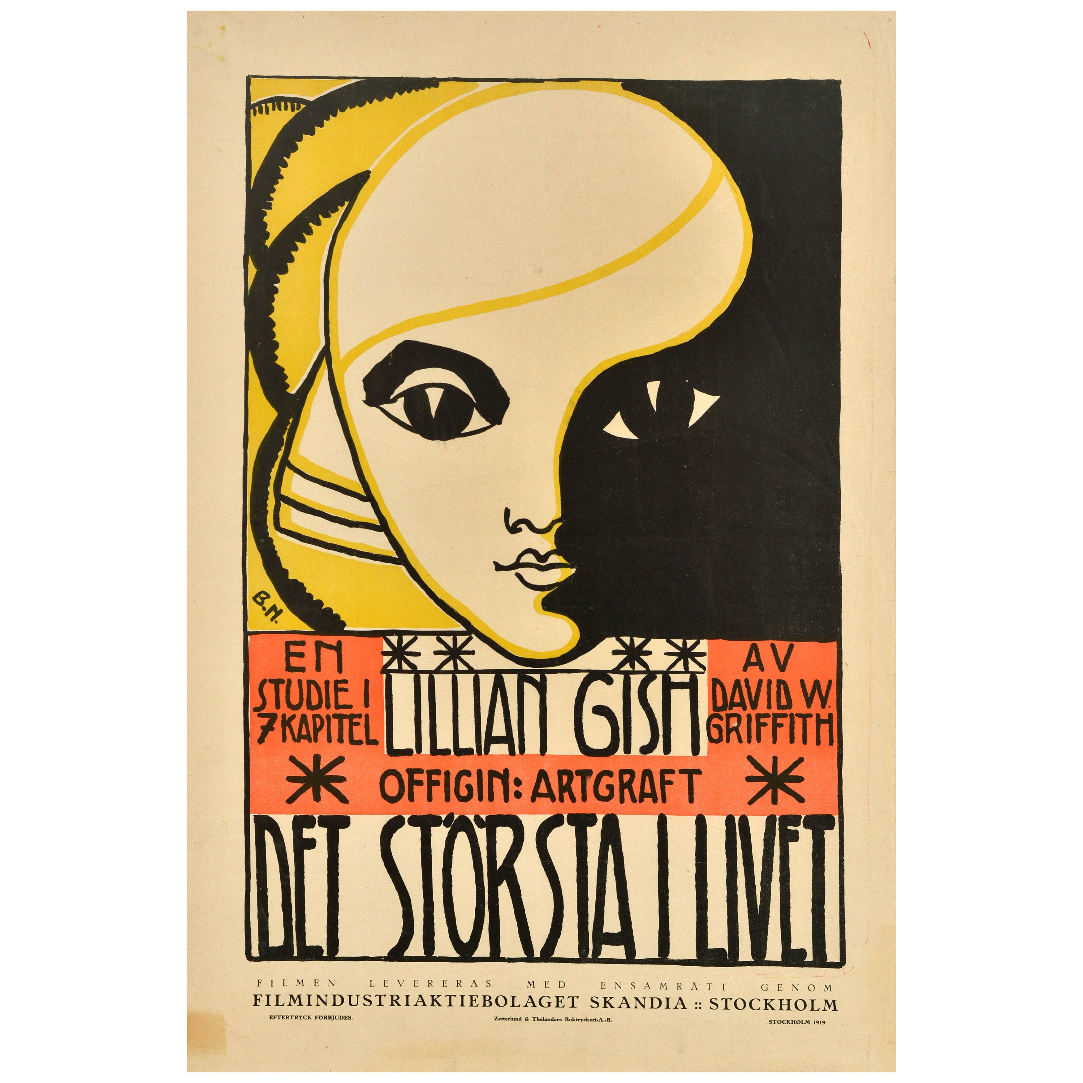 Original Antique Movie Poster The Greatest Thing In Life Lillian Gish WWI Drama For Sale