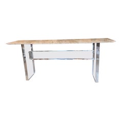 Large heavy lucite and Carrara marble sofa/console table