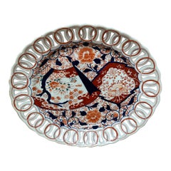 Large Japanese Imari Porcelain Plate with Reticulated Rim, 19th Century