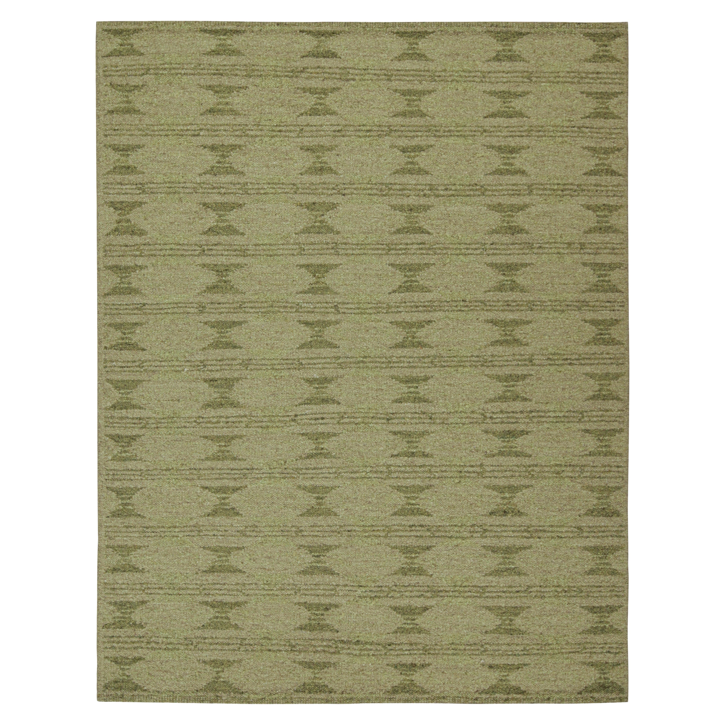 Rug & Kilim’s Scandinavian Style Kilim with Geometric Patterns in Tones of Green For Sale