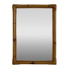 Vintage Small rectangular bamboo mirror with Rattan Bindings