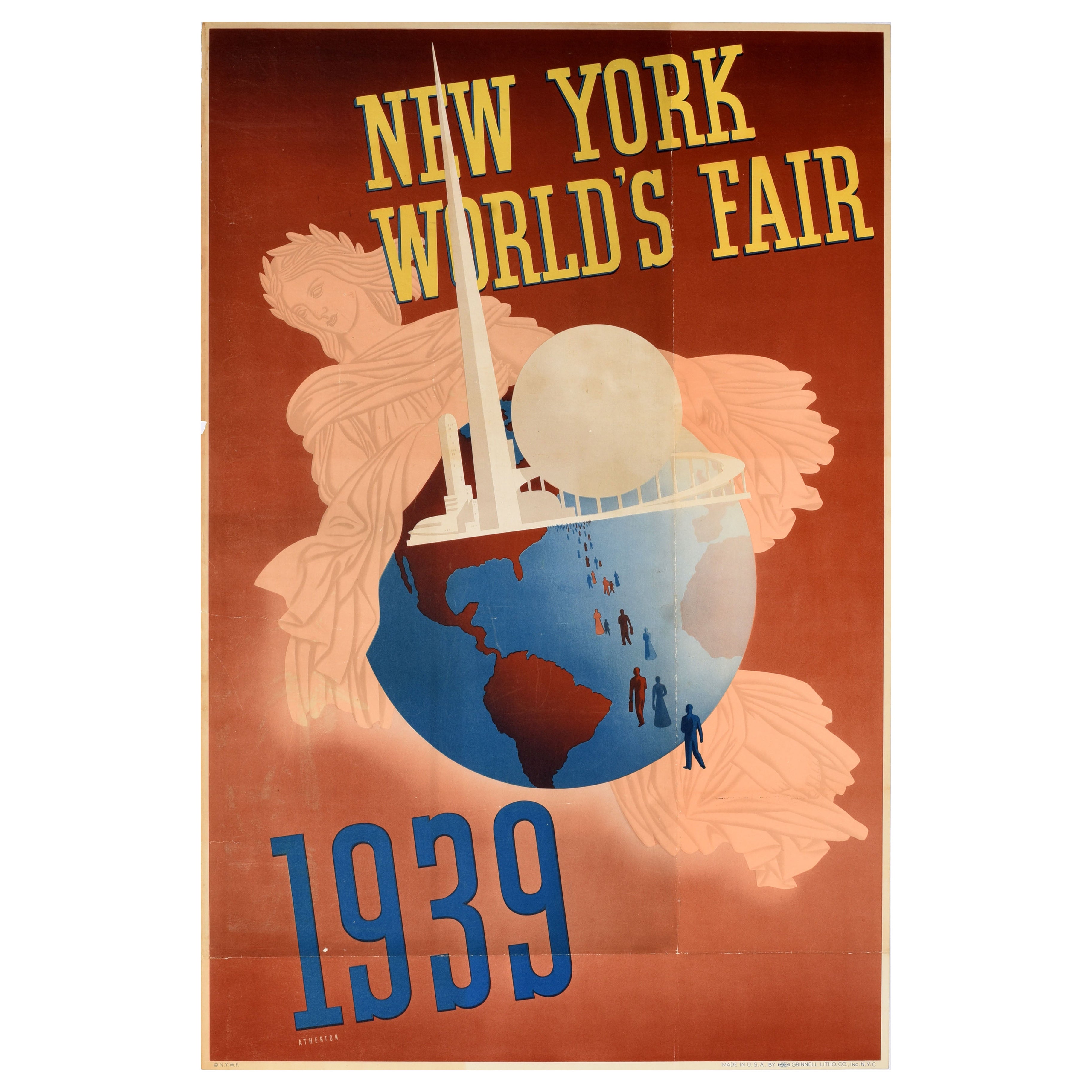 Original Vintage Travel Advertising Poster New York Worlds Fair 1939 Large
