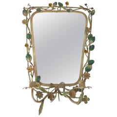 1960s Italian Floral Tole Painted Mirror