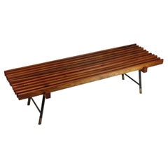 1950 Italian Mid Century Modern Design Carlo Hauner style Iron Brass Teak Bench