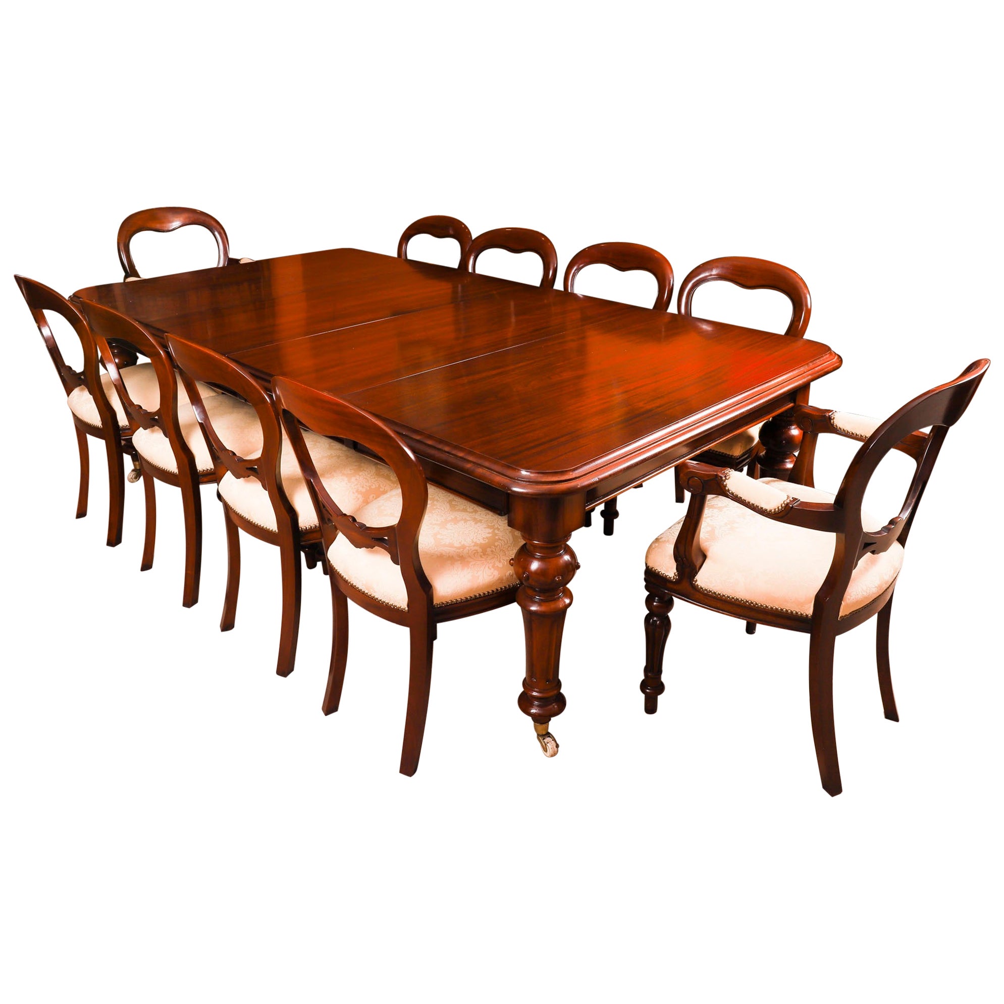 Antique 8ft Flame Mahogany Dining Table C1870 & 10 Balloon Back Chairs