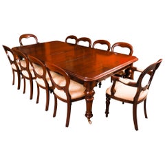 Antique 8ft Flame Mahogany Dining Table C1870 & 10 Balloon Back Chairs