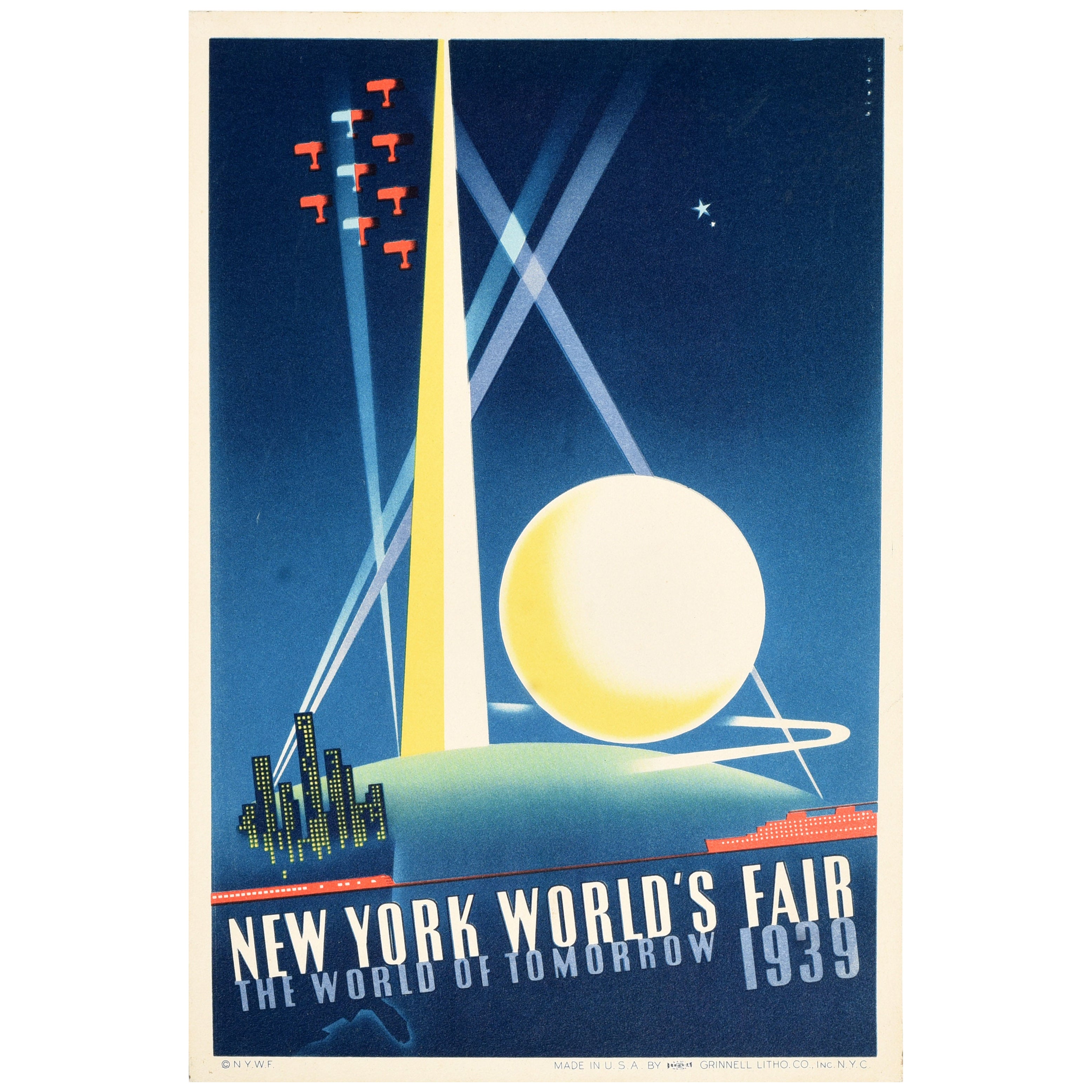 Original Vintage Travel Poster New York World's Fair 1939 World Of Tomorrow