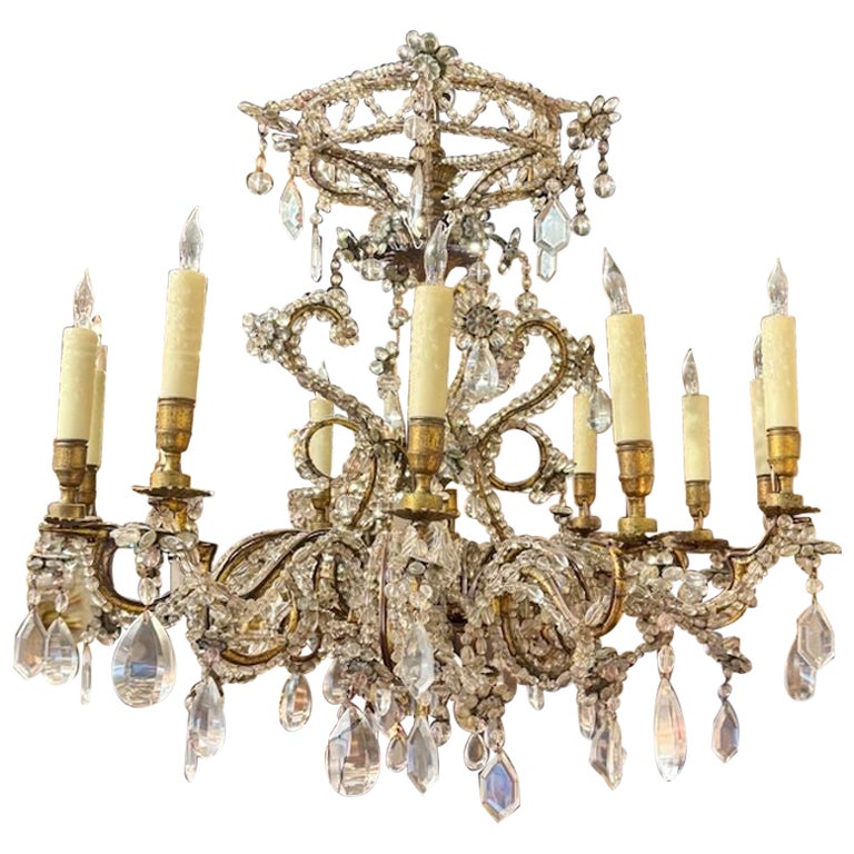Mid-Century French Maison Bagues Gilt Bronze and Beaded Chandelier For Sale