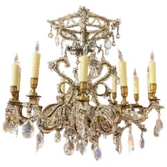Mid-Century French Maison Bagues Gilt Bronze and Beaded Chandelier