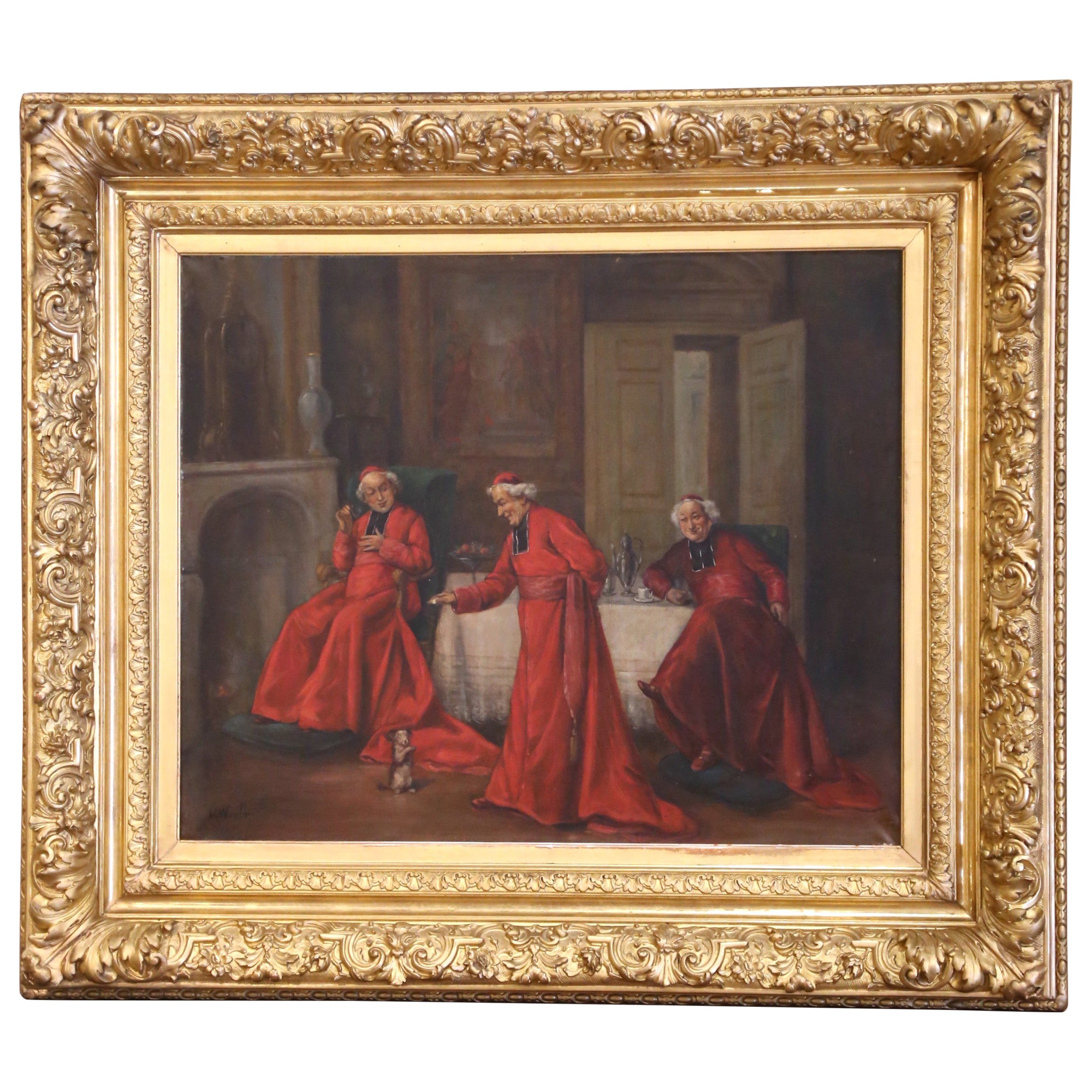 19. Jahrhundert Französisch Kardinal Öl auf Leinwand Gemälde in Giltwood Frame signiert im Angebot