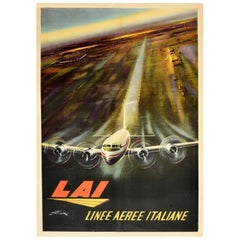 Original Vintage Travel Advertising Poster LAI Airline Linee Aeree Italiane