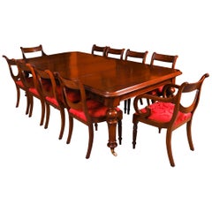 Antique 8ft Flame Mahogany Dining Table C1870 & 10 Regency Revival Chairs