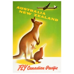 Original Vintage Travel Poster Australia New Zealand Fly Canadian Pacific