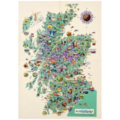 Original Vintage Pictorial Illustrated Map Poster Scotland Mackay Midcentury