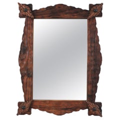 Spanish Colonial Rectangular Mirror in Carved Wood with Rhombus Corner Details