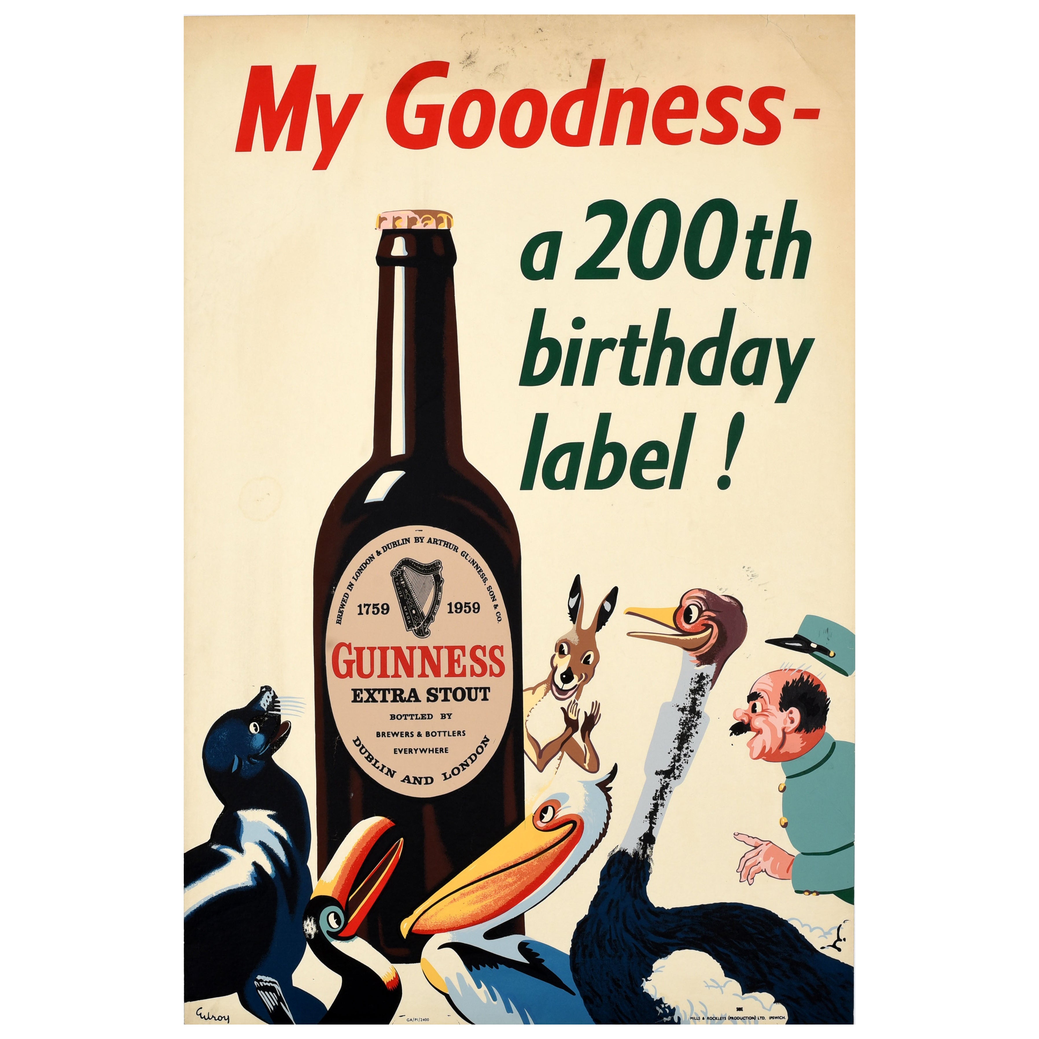 Original Vintage Drink Advertising Poster Guinness 200 Year Anniversary Gilroy im Angebot