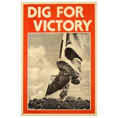 Rare Original Vintage War Propaganda Poster Dig for Victory WWII UK Home Front