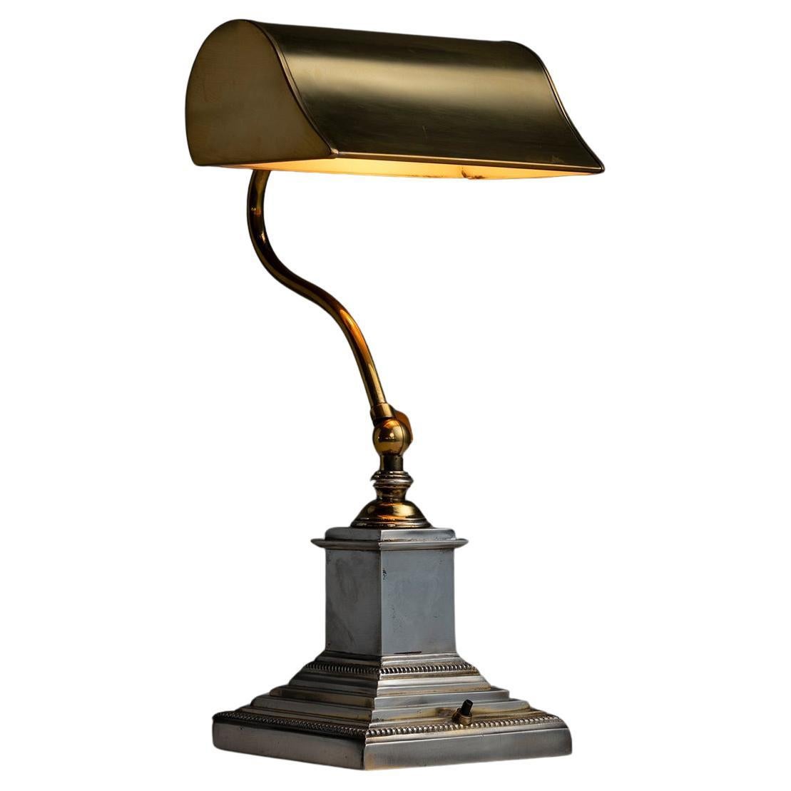 Brass Bankers Lamp, England circa 1910 For Sale