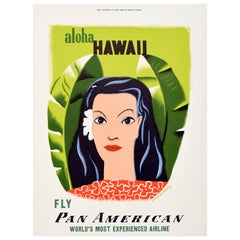 Original Vintage PanAm Travel Advertising Poster Aloha Hawaii McKnight Kauffer