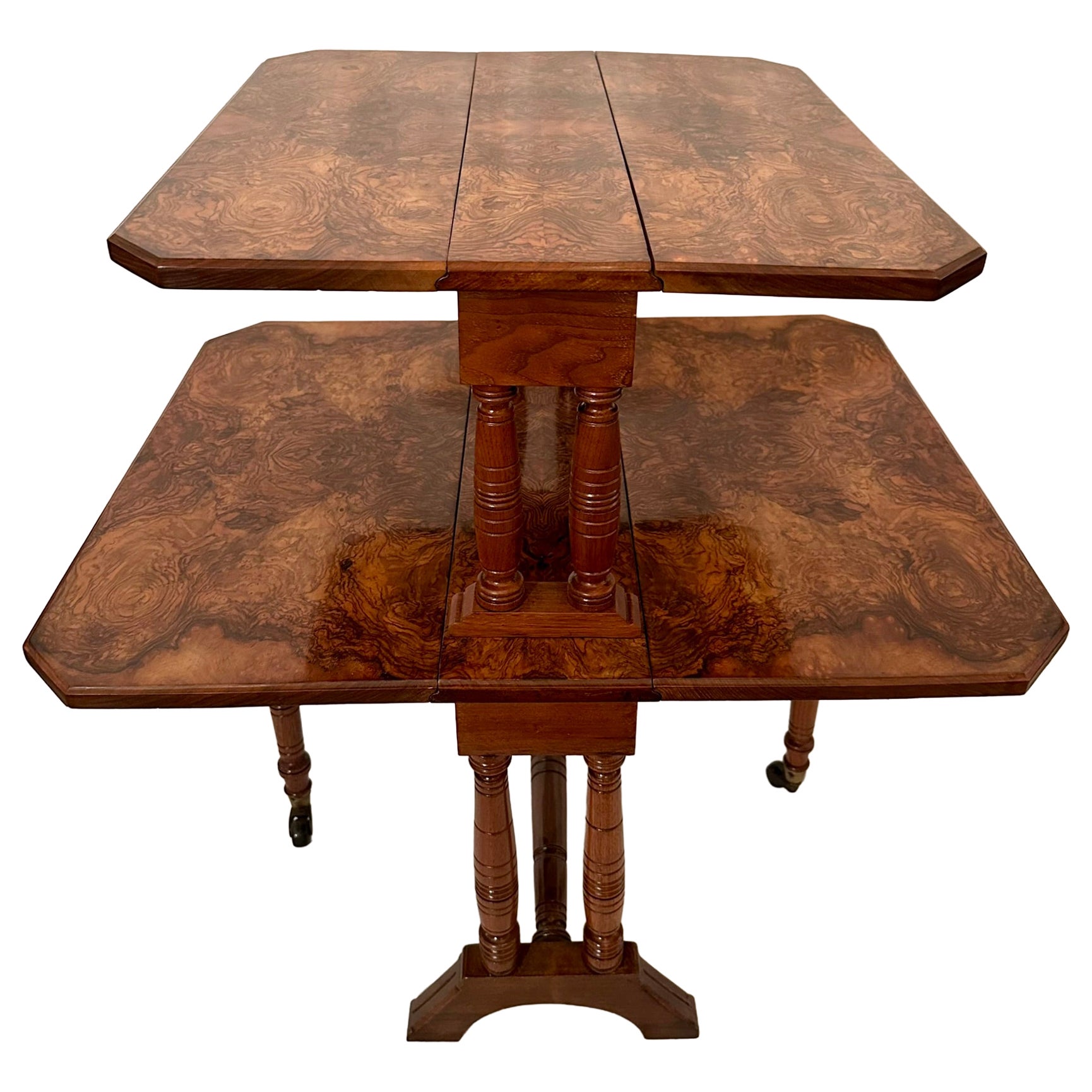 Antique English Victorian Burled Walnut Sutherland Table, Circa 1880's. For Sale